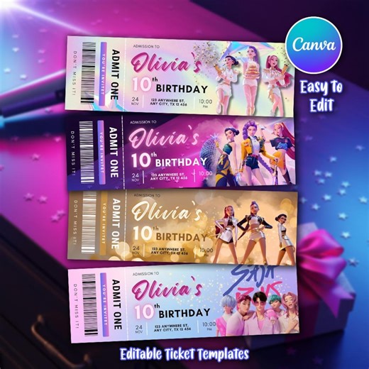 K-pop Demon Hunter Birthday Invitation, Editable Ticket Designs, Concert Style Party Pass, Digital Download, Canva Template - Etsy Canada