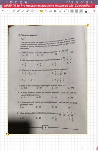 Grade 10 Math Pre Assessment in Sequence with answers and solution Part 1. #arithmeticsequence #geometricsequence #sumtoinfinity #grade10 #maths #sirdan #basicmath #mathematics #mathtutor #sequence #tiktok #mathtiktok