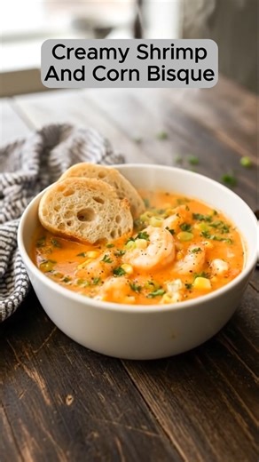 Creamy Shrimp and Corn Bisque Warm, rich, and comforting—this Creamy Shrimp and Corn Bisque brings sweet corn, tender shrimp, and a silky broth together in one cozy bowl. Perfect for chilly nights or when you’re craving restaurant-style comfort at home. Ingredients 1 lb (450 g) raw shrimp, peeled, deveined, and chopped 2 tbsp butter 1 tbsp olive oil 1 small onion, finely diced 2 cloves garlic, minced 2 tbsp all-purpose flour 3 cups seafood stock (or chicken stock) 1½ cups corn kernels (fresh, fr