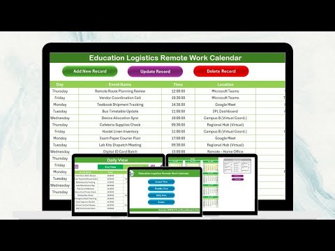 Education Logistics Remote Work Calendar in Excel