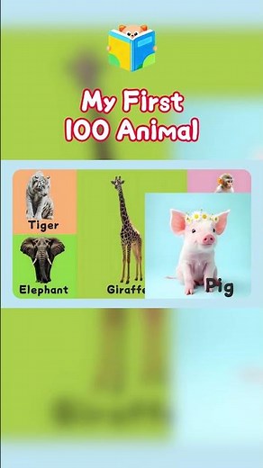 First 100 Animals: Giraffe, Monkey, Pig, Cow | Learn Animal Sounds & Words
