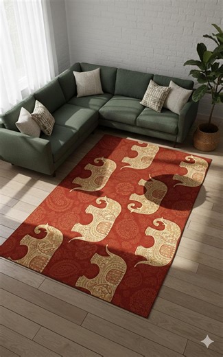 Boho Elephant Area Rug Rust Red Paisley Pattern Ethnic Living Room Carpet Oriental Inspired Washable Non Slip Printed Floor Rug - Etsy