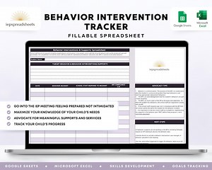 Behavior Intervention Tracker IEP Spreadsheet | Google Sheets | Microsoft Excel - Etsy Canada