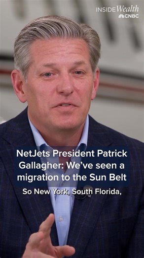 NetJets President Patrick Gallagher told CNBC's Robert Frank that the company has seen a "migration to the Sun Belt." Watch the full interview: cnb.cx/3Ty5eUN | CNBC