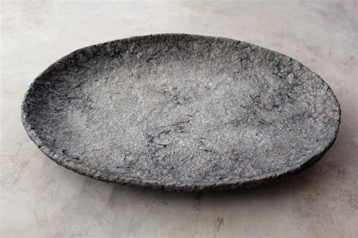 Handmade Paper Mache Tray: Taupe Grey Oval Plate, Wabi Sabi Centerpiece - Etsy