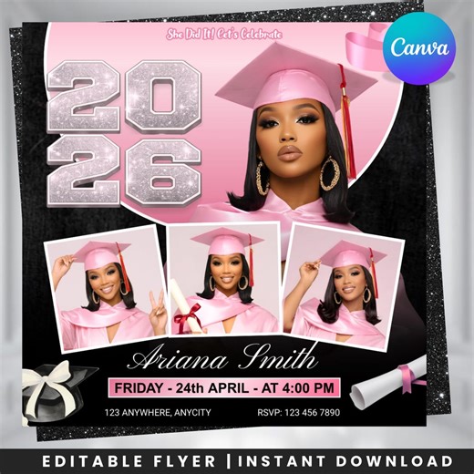 Editable Graduation Invitation Flyer, Grad Party Invite, Class of 2026, Canva Template, DIY Text, Instant Download - Etsy