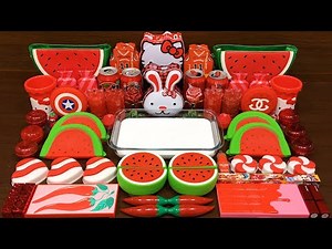 RED WATERMELON Slime ! Mixing Random Things into Glossy Slime ! Satisfying Slime Video #187