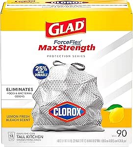 Glad Tall Kitchen Trash Bags 13 Gallon, MaxStrength Lemon Fresh Bleach Garbage Bags, Drawstring, 90 Count