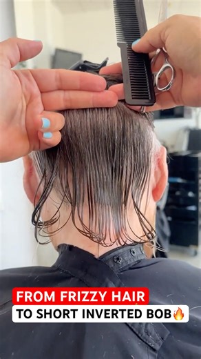 FROM FRIZZY HAIR TO SHORT INVERTED BOB HAIRCUT: Complete Tutorial Linked Below! 🔥🔥🔥