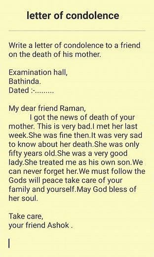 Letter of condolence or write a letter condolence to your friend on the death of his mother