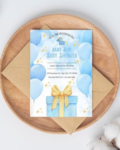 Blue Baby Shower Invitation: Watercolor Balloons & Pony (5x7 Printable Template) - Etsy