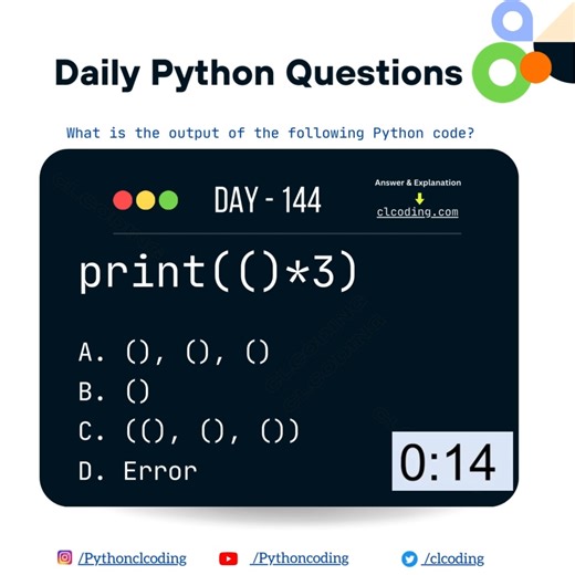 1.3K views · 15 reactions | Python Coding challenge - Day 144 | What is the output of the following Python Code? | Python Coding | Facebook