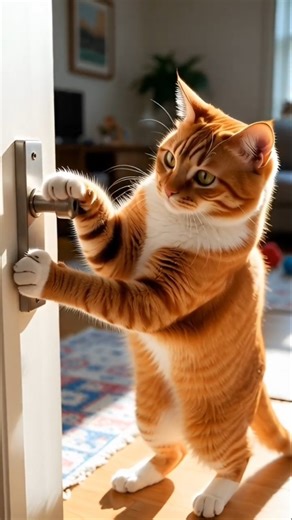 Genius Cat Opens Doors Like a Tiny Escape Artist – Must Watch! #cat #funny #cuteanimals