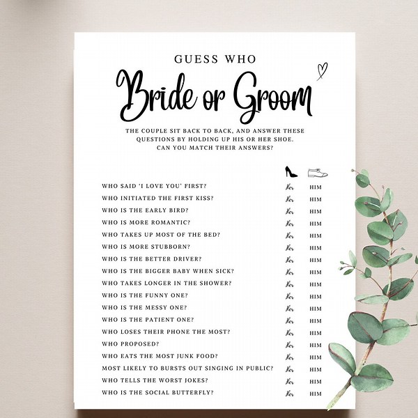 Guess Who Bride or Groom Game for Bridal Shower, Bride or Groom Printable Engagement Party Game, Who Knows the Couple Best EDITABLE in Canva - Etsy