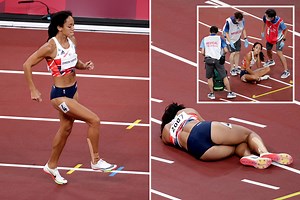 Katarina Johnson-Thompson pulls up injured in 200m before limping over line