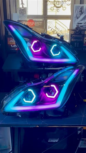 HALO VIZION on Instagram: "RGB G37 Spec D Headlights 💥 Dual RGB Hex Halos RGB Strips Paired with the Standard Bluetooth Controller"