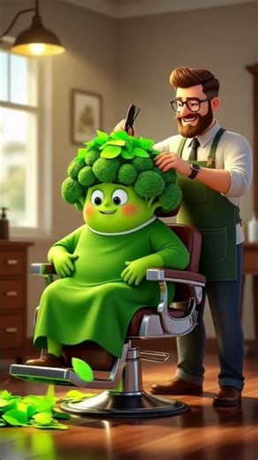 Broccoli hair cut in a barber Shop