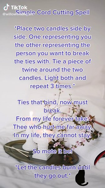 Simple cord cutting spell. This spell will help you to sever the ties between you and another person in your life that you wish to move past. #spell #witchtok #witch #witchcraft #cordcutting #ritual #spiritual #magic #casting