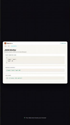 JSON Minifier — Free Online Tool | TinyTool.cc