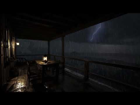 Stormy Night on a Wooden Porch 🌩️ Rain and Thunderstorm Ambience for Deep Sleep, Relaxation, Focus