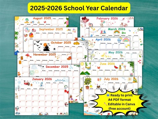 2025–2026 School Year Calendar PDF – Editable and Printable Academic Planner | for Teachers, Homeschool, Parents and Kids - Etsy
