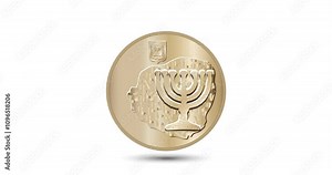Coin, Israel, 10 Agorot. 1984 to 2017. Obverse of Israel ten agorot coin.The coin appear on the screen with a captivating style. Animated vector coin. Money animation.
