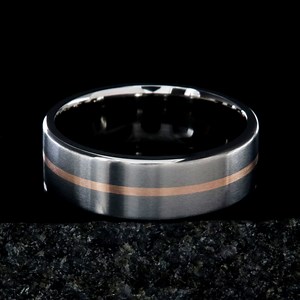 Titanium Men’s Wedding Band, Rose Gold Inlay, 7mm Brushed Comfort Fit Ring - Etsy