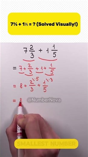 7⅔ + 1⅕ = ? (Solved Visually!) ✏️📊 #shorts #mathshorts