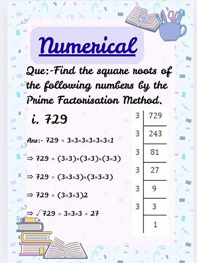 |Prime factorization method|Numerical (Class-8)"squares and square roots"