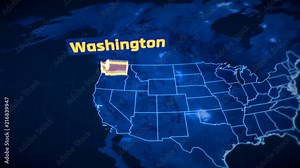 US Washington state border 3D visualization, modern map outline, travel