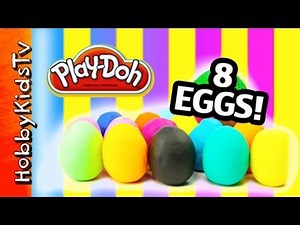 Whats in our 8 PLAY DOH Surprise Toy Eggs by HobbyKidsTV