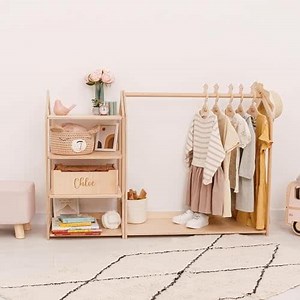 Personalized Small Clothes Rack for Hanging Clothes - Kids Dresser Dress Up Clothing Rack for Little Girls Boys Toddler - Montessori Shelf Wardrobe Closet for Baby Clothes Kids Furniture