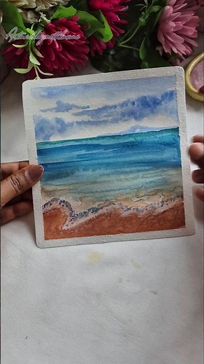 Relaxing Watercolor Beach Seascape Painting 🏖️ | Step by Step Art#shorts