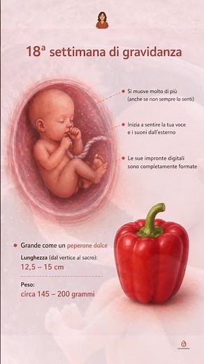18 settimana di gravidanza: primi movimenti, sonno-veglia bimbo grande come un peperone #gravidanza