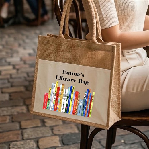 Personalized Library Tote Bag Custom Book Lover Gift Jute Tote - Etsy