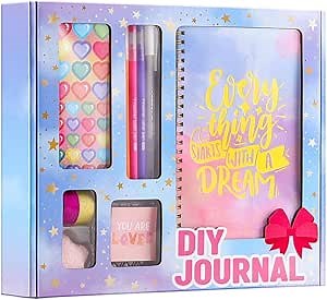 Cocostar DIY Journal Kit for Girls - Journal for Girls Ages 8-12, Stationary Set, Arts and Crafts Kit, Teen Tween Girl Gifts Trendy Stuff - Gifts for 6 7 8 9 10 11 12 13 Year Old Girls
