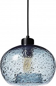 Hand Blown Glass Pendant Light for Kitchen Island Sink Restaurant Farmhouse, Grey Blue, Matt Black