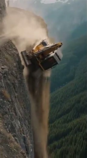 Excavator Slides Down Mountain Road After Sudden Landslide | Dramatic Construction Incident