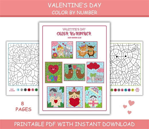 Valentine's Day Color by Number, Animals Coloring Pages (digital Download) - Etsy
