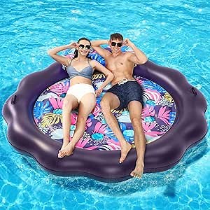 FUNBOY Tanning Pool Lounger Float Orange Stripe, XL 72" x 48" with Pillow and Large Cup Holder