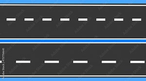 Highway road with white markings lines. Asphalt highway with road white markings background. Moving asphalt road looping. Animated highway driving concept.