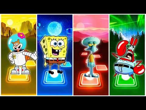 TILES HOP | Sandy Cheeks VS SpongeBob VS Squidward VS Mr Krabs - Tiles Hop EDM Rush
