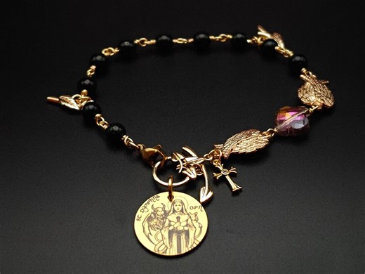 Saint Dymphna Rosary Bracelet: 8 Inches, Gold, Green Sandstone and Austrian Crystal - Etsy