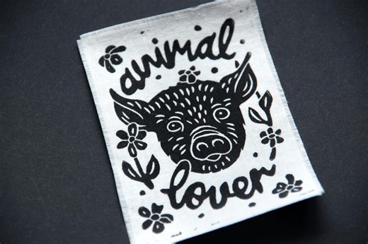Pig Patch | Applique | Vegan | Hand-printed | Original Linocut | Iron-on | Animals | Gift Idea | Black and White | - Etsy