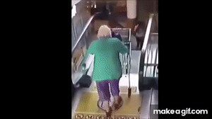 Granny falls down the escalator on Make a GIF