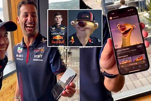 Ricciardo enseña a Checo Pérez el parecido de Verstappen con Sid de la Era de Hielo