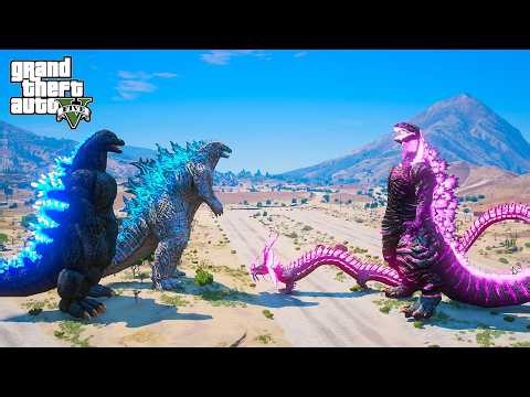 GTA 5 GODZILLA MOD – GODZILLA + HEISEI vs SHIN GODZILLA & TITANUS TIAMAT