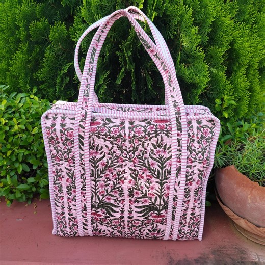 Handmade Quilted Tote Bag | Boho Travel Bag | Floral Print Shoulder Bags | Reusable Shopping Totes - Etsy