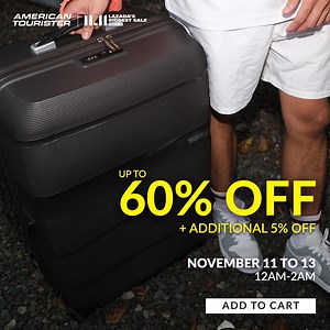 11 reactions | Get extra lucky this season with American Tourister! Enjoy additional 5% on top of other deals when you shop American Tourister on Lazada from November 11 to 13, 12AM to 2AM. Add to cart now: https://i.shop-now.ph/ATLaz1111 | American Tourister Philippines | Facebook