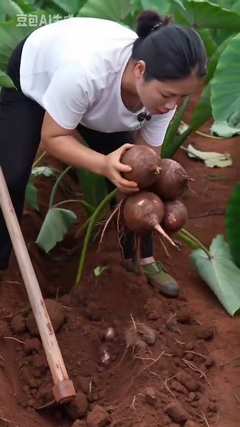 🌱⚙️ Manual Taro Root Harvesting: Trench Digging and Corm Cluster Extraction with Hoe